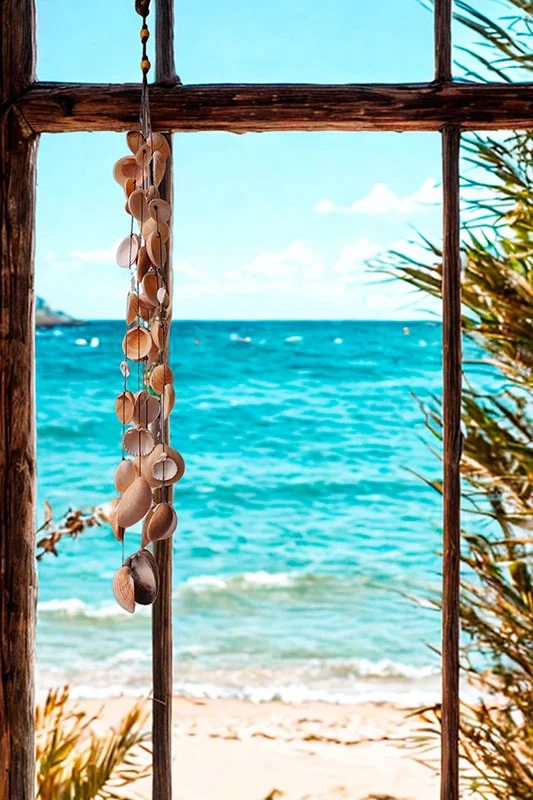 Colgante artesanal con concha marina natural e hilo encerado de cuero.