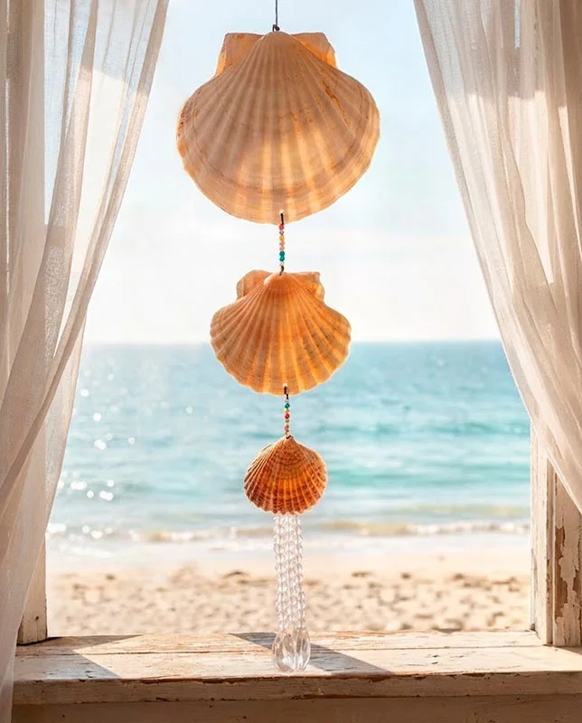 Conjunto de tres conchas de diferentes formas en un mismo colgante.